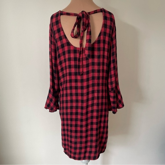 Anthropologie Cloth & Stone Plaid Flutter Sleeve Buffalo Check Open Back Dress M - Picture 6 of 12